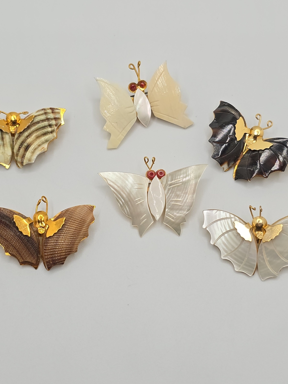 Vintage Shell Butterfly Brooch Pin Lot of 6 Gold Tone, All About 1.5"